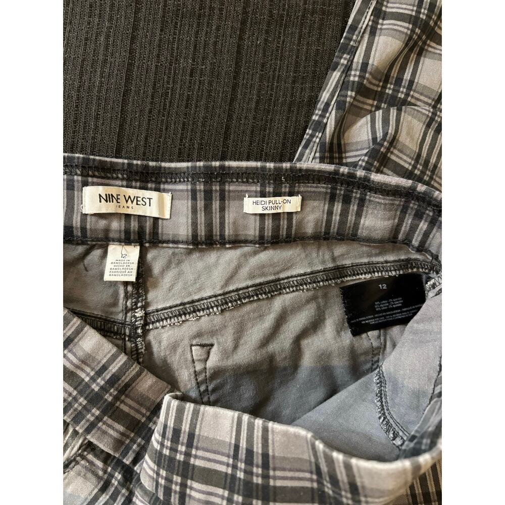 NINE WEST Wm Sz 12 Glasgow Plaid Heidi Pull-On Pants Charcoal Gray & Black - Picture 4 of 8